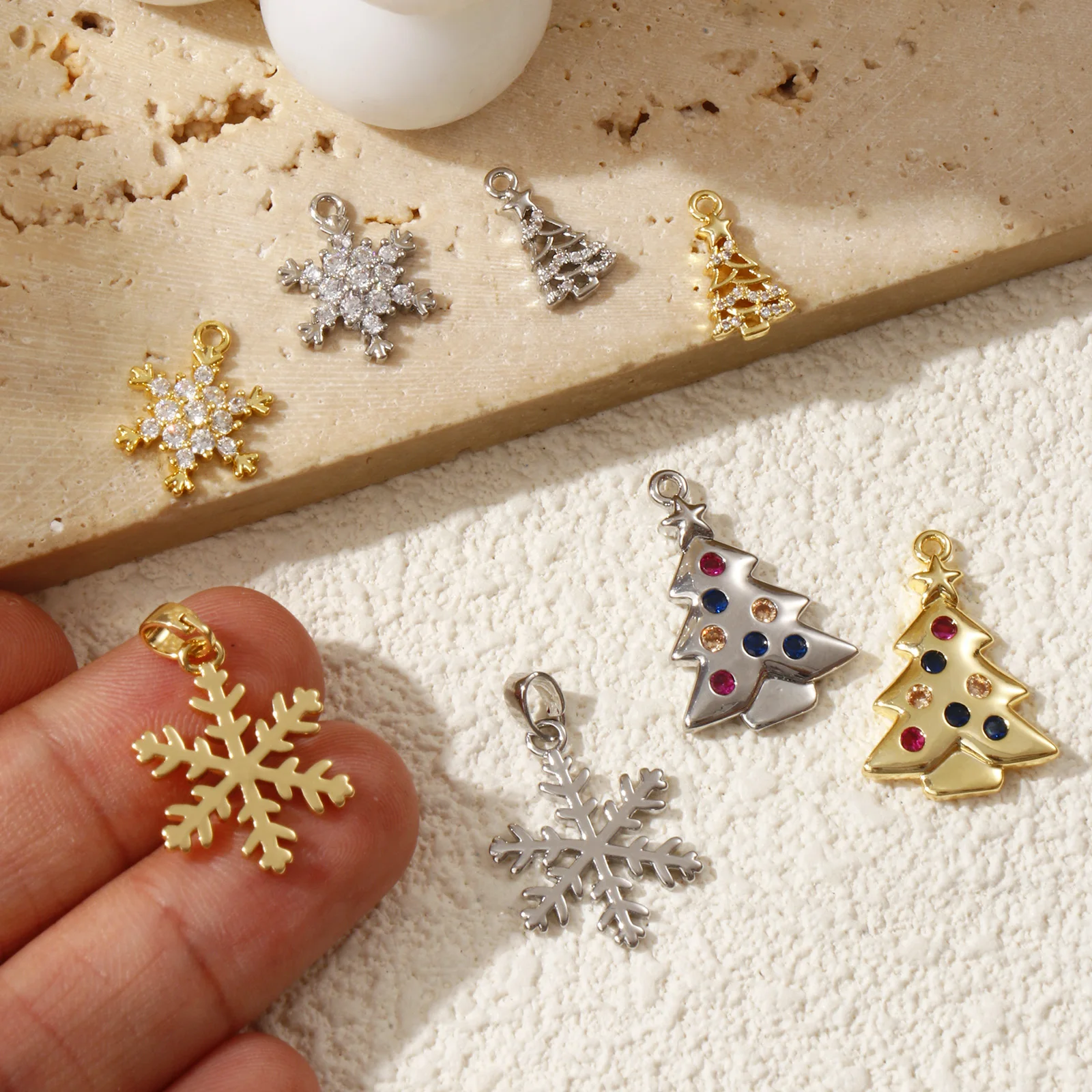 2 قطعة النحاس ومكعب زركونيا عيد الميلاد سحر ندفة الثلج شجرة عيد الميلاد المعلقات ل عقد دي اي واي سوار صنع المجوهرات #3