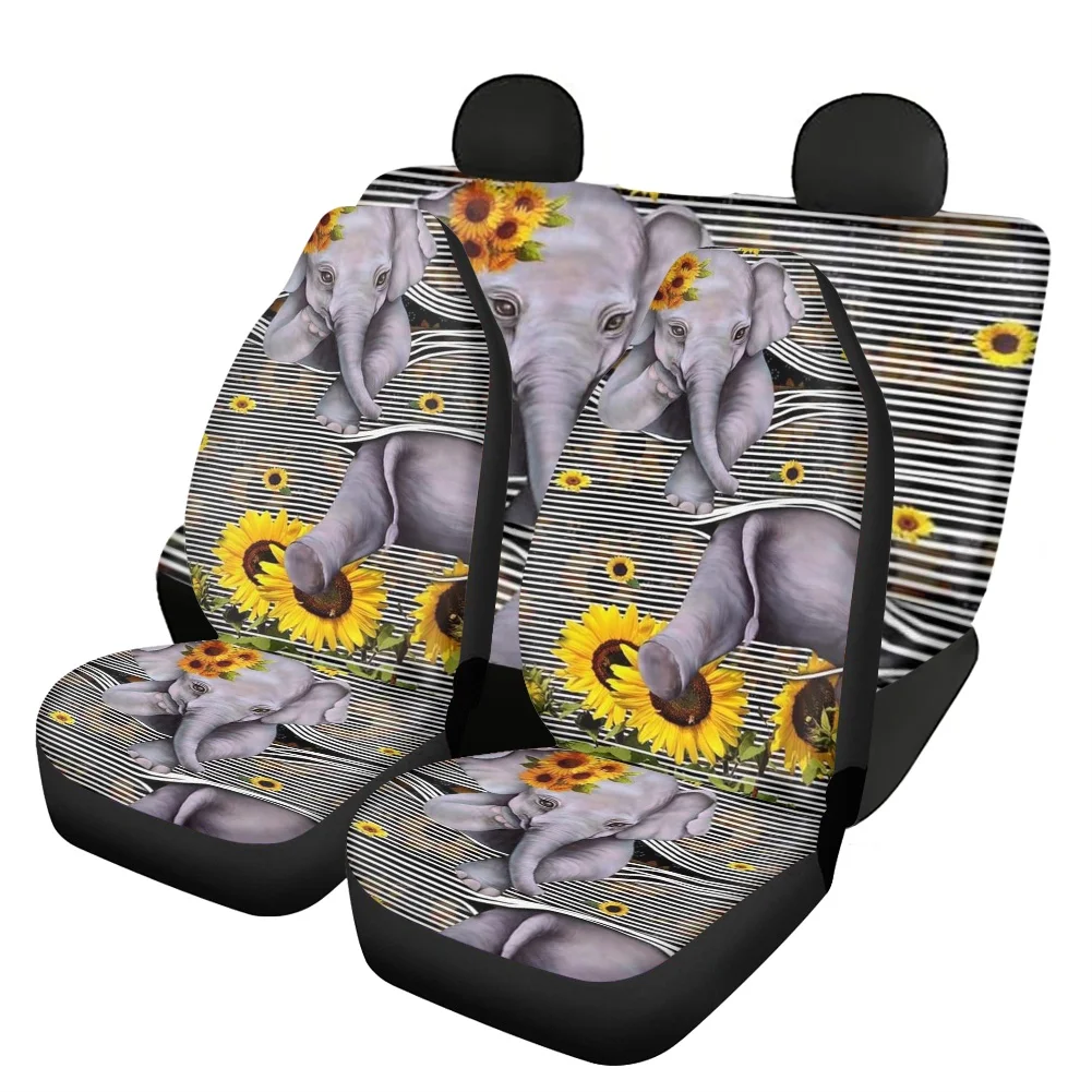 

Cute 3D Elephant and Sunflower Car Seats Cover Full Set Front/Back Seat Protector Printing On Demand Auto Interior for Woman Men