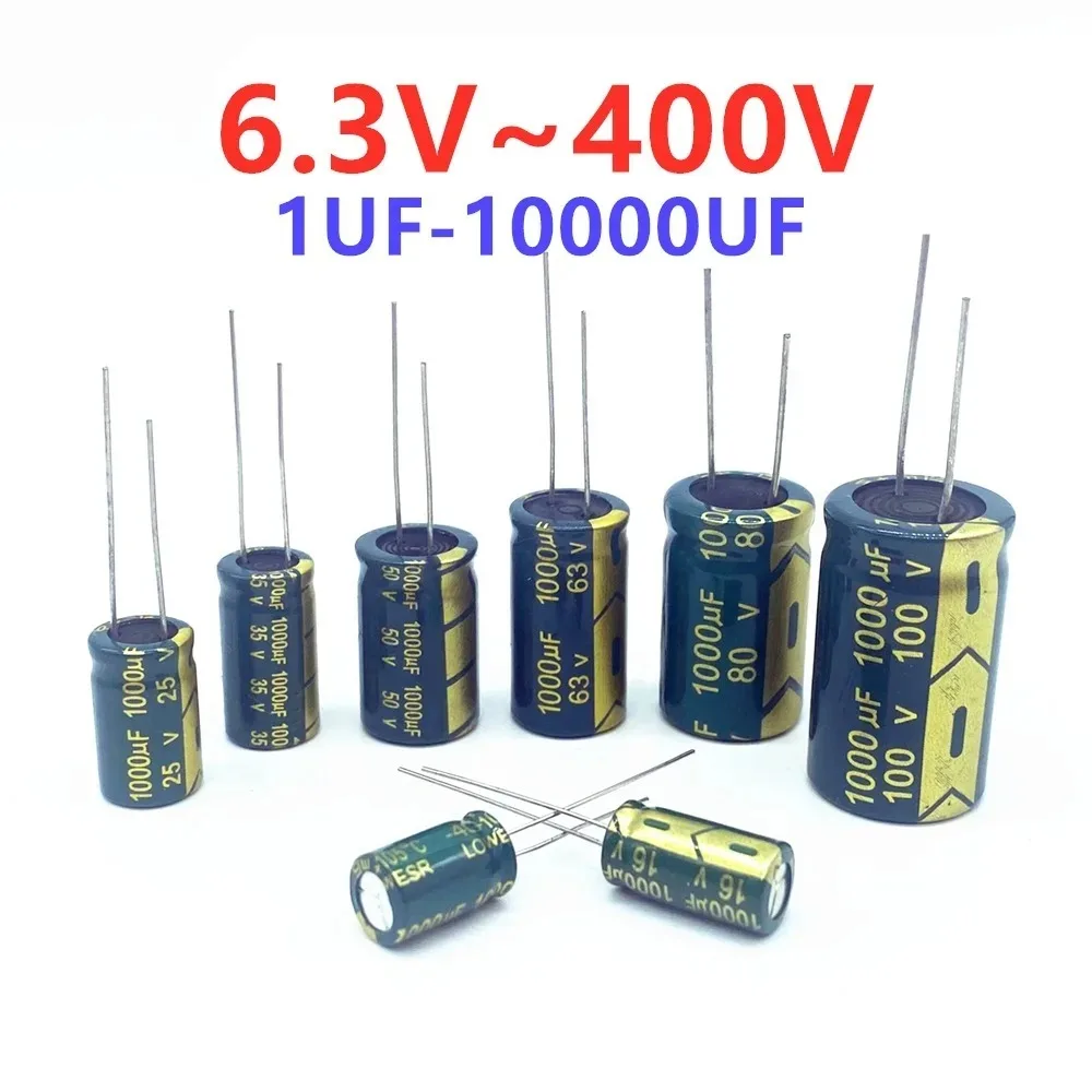 10V 16V 25V 35V 50V 400V High Frequency Low ESR Aluminum Capacitor 100UF 220UF 330UF 470UF 680UF 1000UF 1500UF 2200UF 3300UF