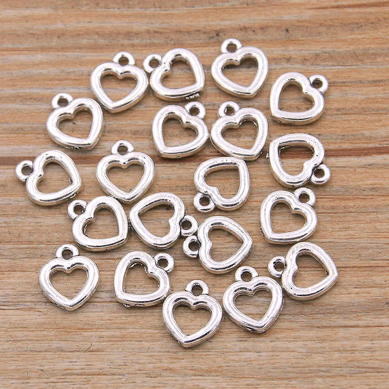 60PCS 10*12mm Metal Alloy Two Color Small Hollow Love Charms Heart Pendants For Jewelry Making DIY Handmade Craft