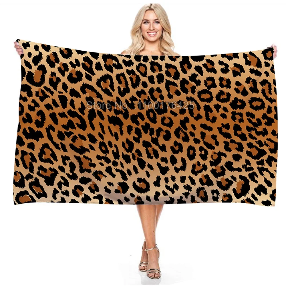 Microfiber Beach Towel Leopard Pattern Quick Dry Bath Towel Sandproof Summer Swimming Washcloth Bath Bathroom Decor ﻿