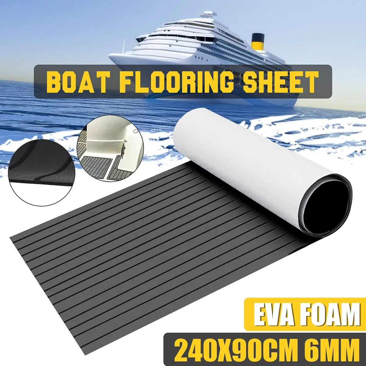 900x2400x6mm EVA Foam Faux Teak Boat Deck Mat Decking Sheet Yacht Flooring Anti Skid Mat Self Adhesive Vehicle Pad