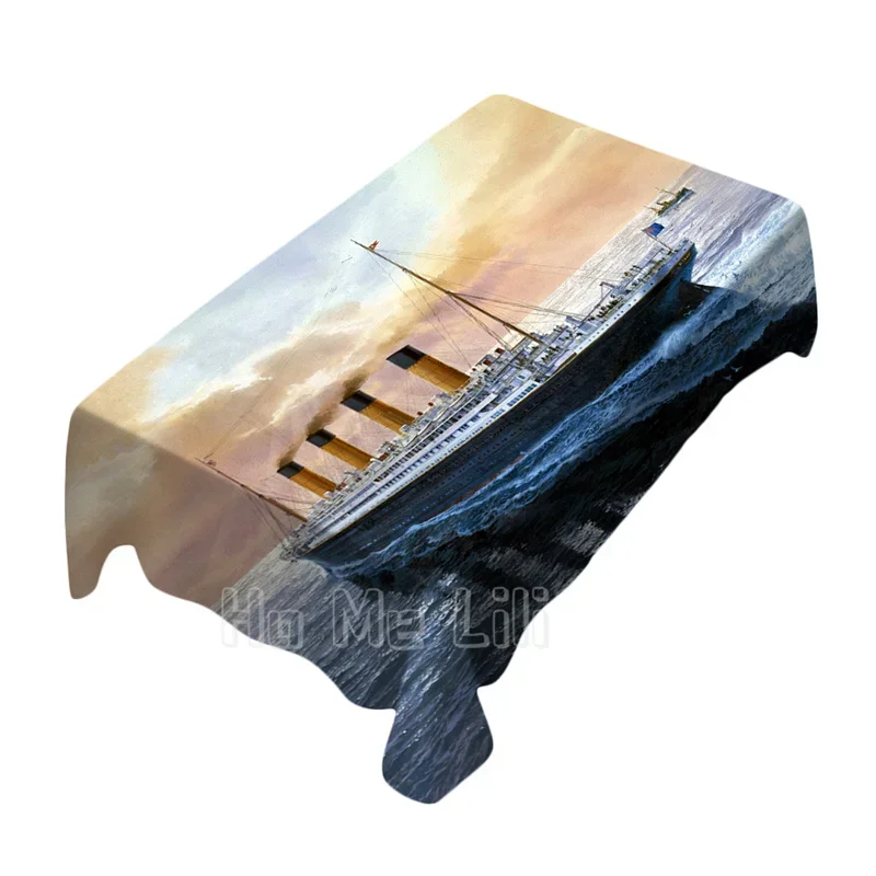 Titanic RectangleTablecloth Famous Old Vintage Historic Spill Natural Marine landscape Waterproof For Outdoor Indoor