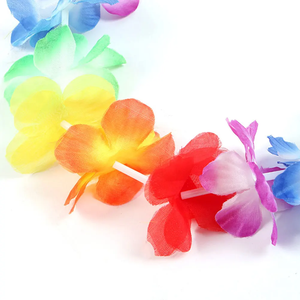 

Hawaii Skirt Set Bright Plastic Grass Skirts Women Luau Party Costumes Tropical Decor Straw Outfit Flower Headb