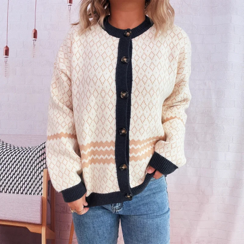 الخريف الشتاء خمر كتلة اللون جولة الرقبة طويلة الأكمام محبوك سترة سترة عارضة المرأة