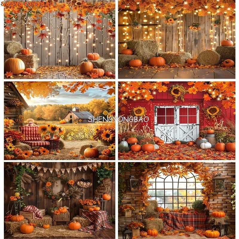 

Autumnal Pumpkins Farm Photography Backdrops Props Halloween Fall Field Maple Leaf Scarecrow Fence Photo Studio Background FM-03