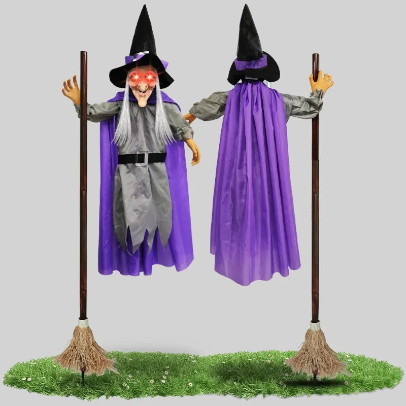 Image of Halloween-Dekorationen Lebensgroße Hexe mit Geräuschem aktivierten schreienden und leuchtenden Augen für Spukhaus-Partyzubehör