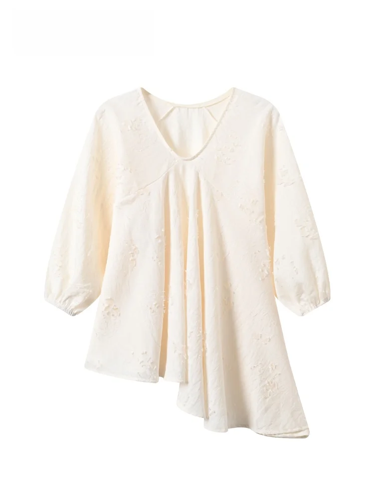 

plus Size Women's Long Sve V-Ne irt Spring New Sle Irregular Young Looking Top for Plump Sister Chinese New Faion