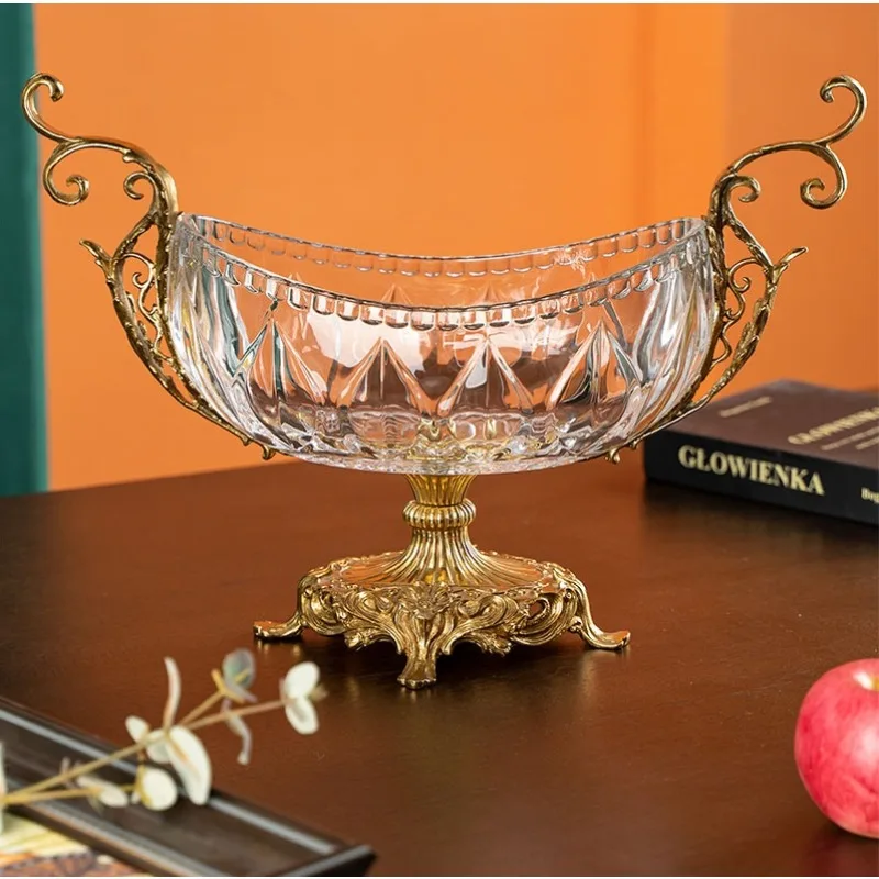 Luxury Living Room Coffee Table Fruit Bowl European Crystal Glass Inlaid Copper Villa Luxury Fruit Bowl