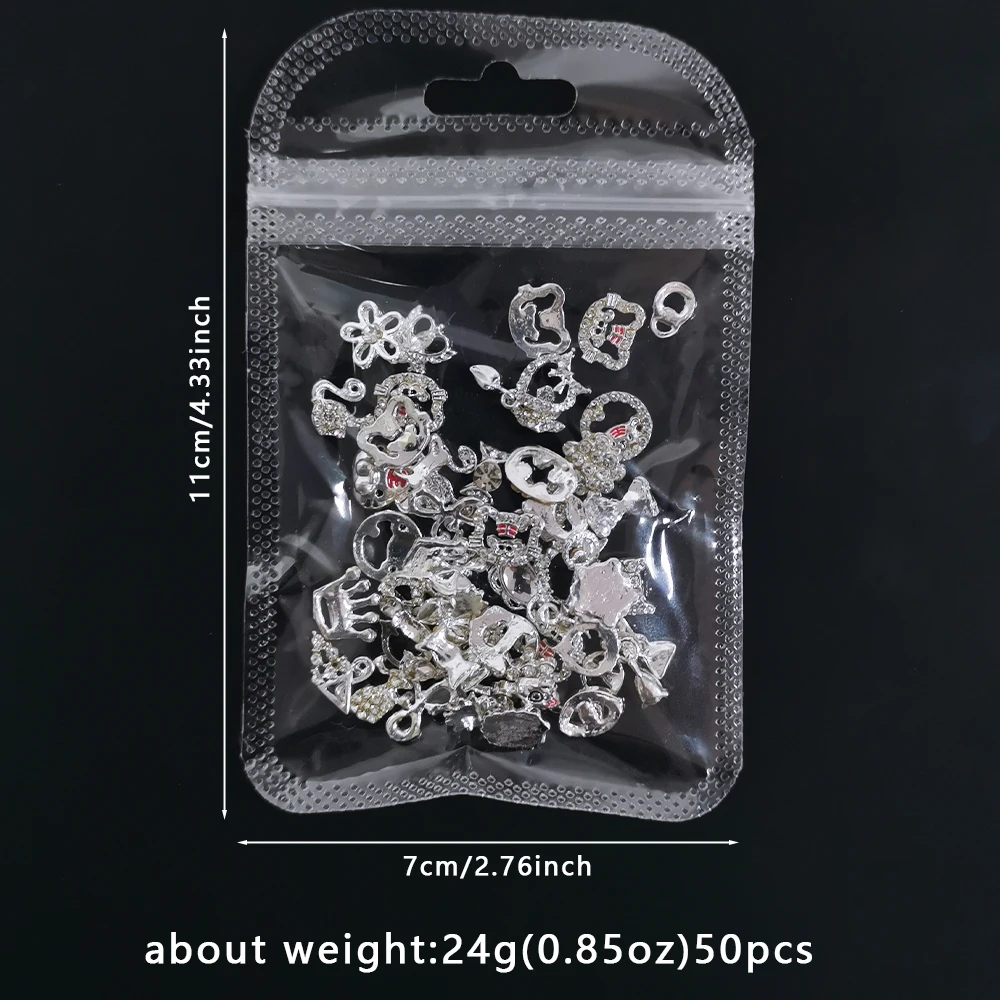 50 個 3D ランダムネイルアートチャーム混合シルバーちょう結び花文字合金リベットネイルアート装飾 DIY 工芸品マニキュアアクセサリー