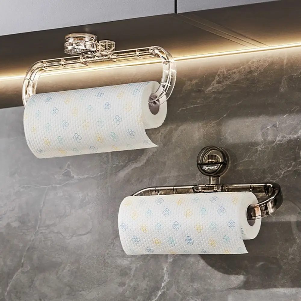 

Wall Mounted Suction Cup Paper Towel Holder Reusable Rotatable No Drilling Roll Holder Multifunctional Space Saving