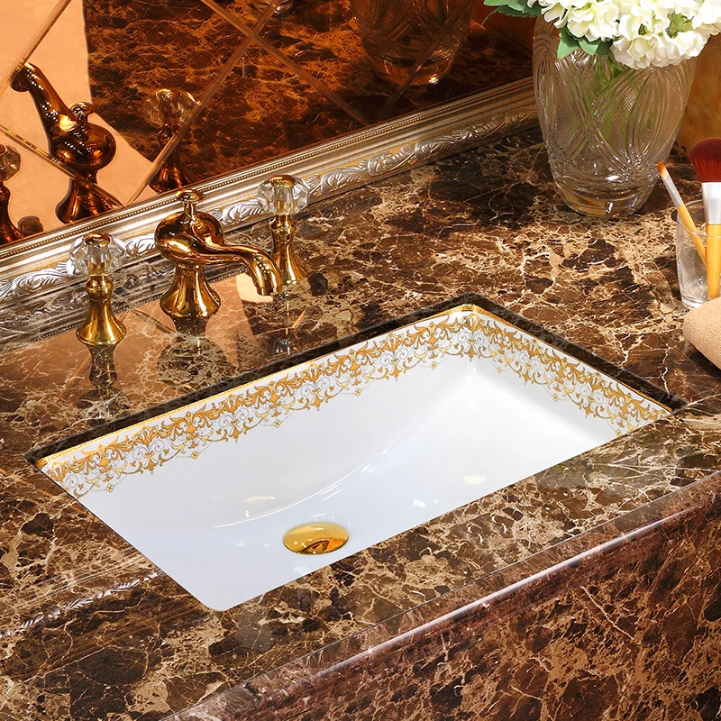 Ceramic square gold washbasin built-in sink sink undermount washbasin wash basin