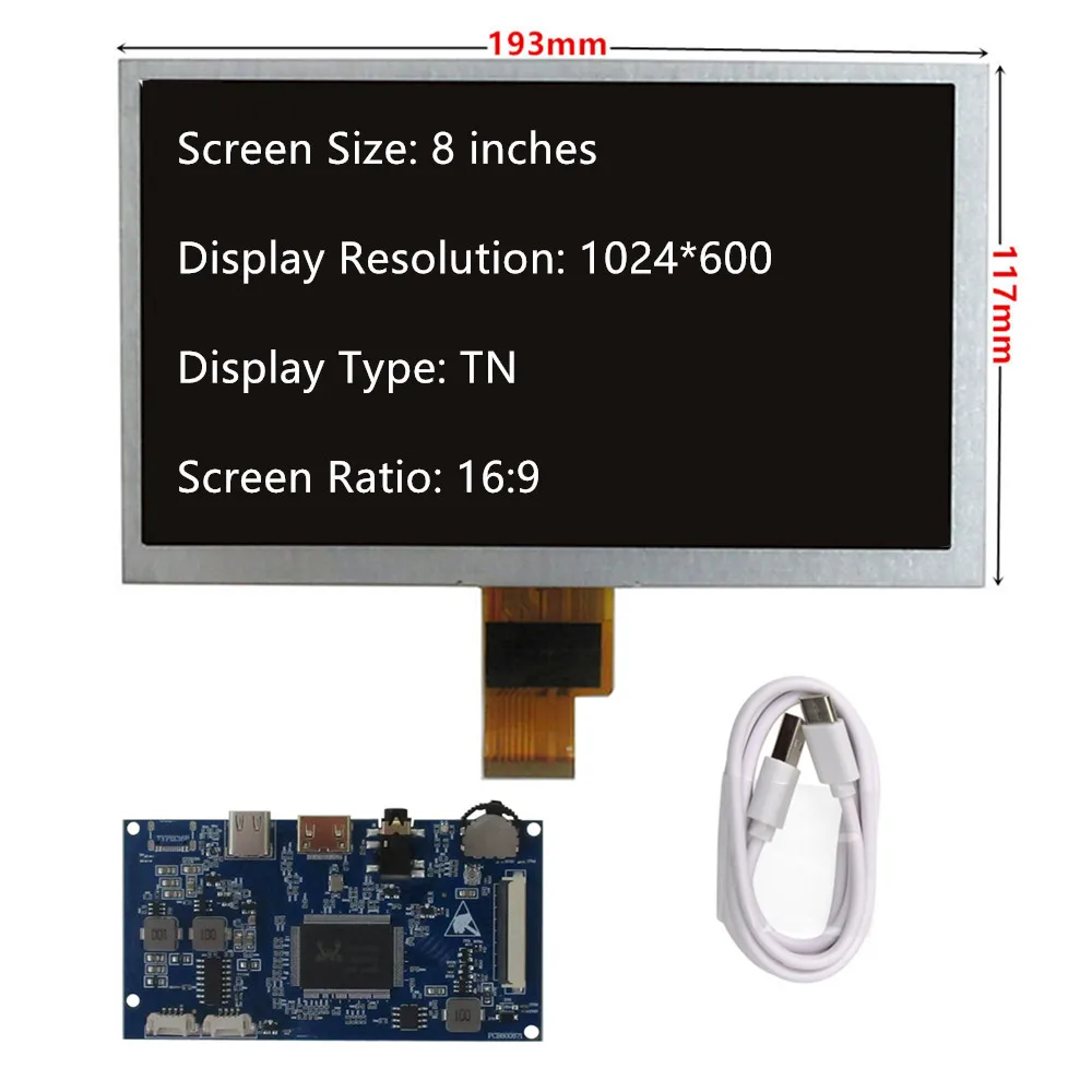 8 Inch ZJ080NA-08A Portable LCD Display Screen Universal DIY Type-c Mini HDMI Driver Control Board Raspberry Pi PC Monitor