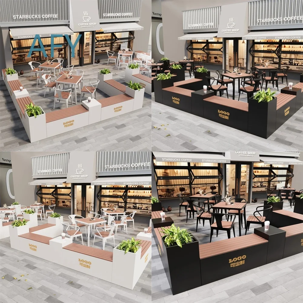 Outdoor Furniture Set for Coffee Shop Milk Tea Restaurant Patio Benches Chairs Fences Partitions Leisure Seating Garden
