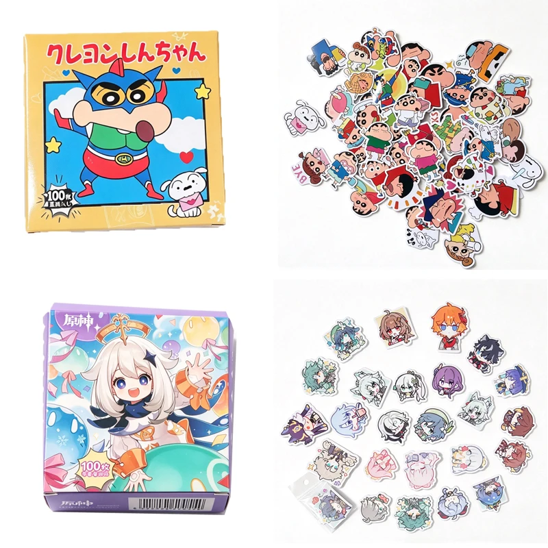 Boxed 100Pcs/set Cartoon Anime Crayon Shin-chan Kawaii Figure Waterproof Graffiti trunk laptop cup Skateboard DIY Sticker Gifts