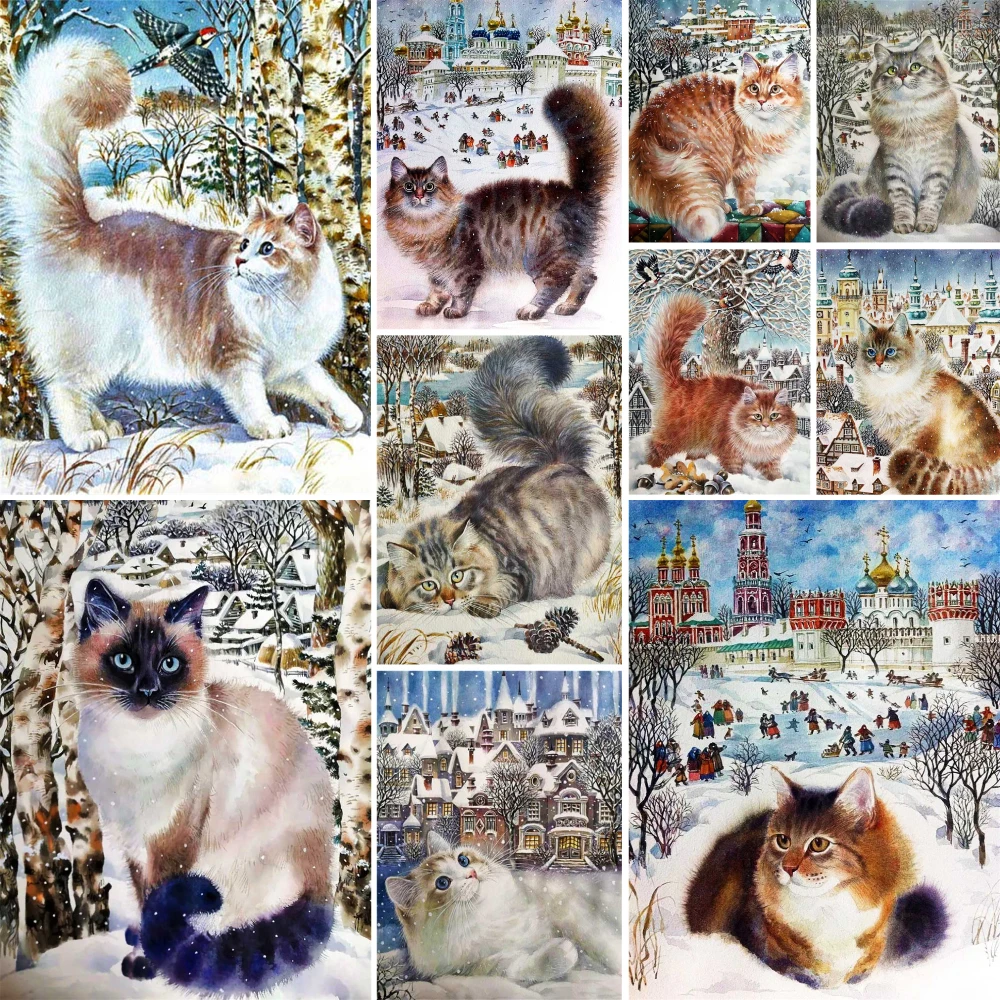 Animal Fat Cat Printed Canvas 11CT Cross Stitch Embroidery Kit DMC Threads Craft Handiwork Handicraft Sewing Magic Mulina Needle