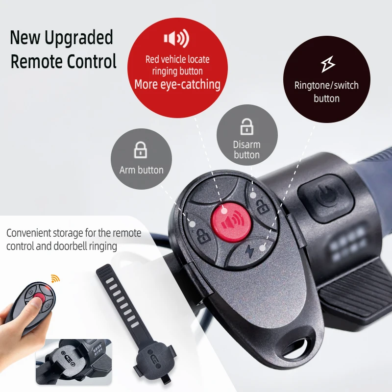 إنذار اهتزاز، حجم مستوى السيارة 113 ديسيبل، 7 مستويات حساسية، مقاومة للماء IP66، جهاز تحكم عن بعد 30-60 مترًا، مادة PC المضادة للأشعة فوق البنفسجية