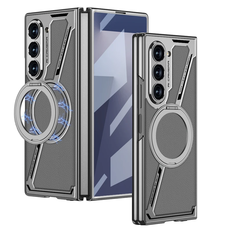 

Magnetic bracket Case For Samsung Z Fold 7,Ring holder Stand Suction Leather Screen Protector Tempered Glass Film Plating Cover