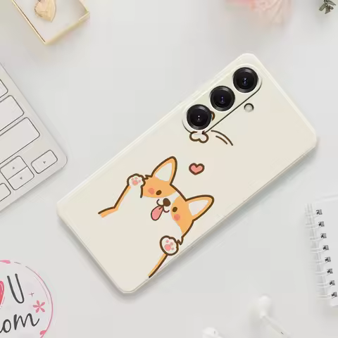 Cute Corgi Phone Case For Samsung Galaxy S25 S24 S23 S22 S21 S20 Ultra Plus S20FE S21FE S23FE S24 FE S10 Plus Soft Cover
