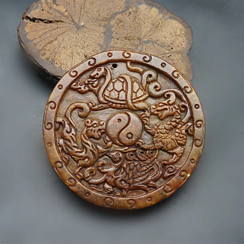 Snowflake Jade Pendant Four Divine Beasts Green Dragon White Tiger Vermilion Bird Black Tortoise Amulet Jade Jewelry