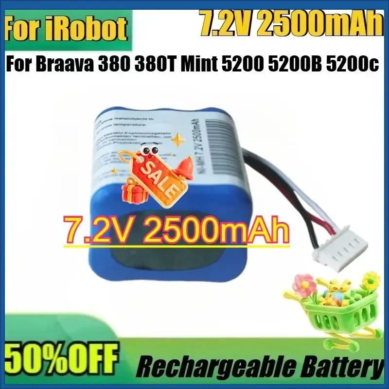 

For IRobot Roomba 7.2V 2500mAh for Braava 380 380T Mint 5200 5200B 5200c Ni-MH Rechargeable Battery New High Quality Battery