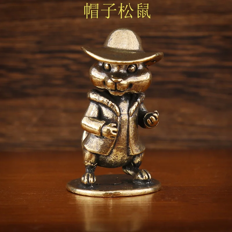 Brass Hat Squirrel Christmas Hat Hand Ornament Handheld Craft Home Decoration Copperware Win Immediately