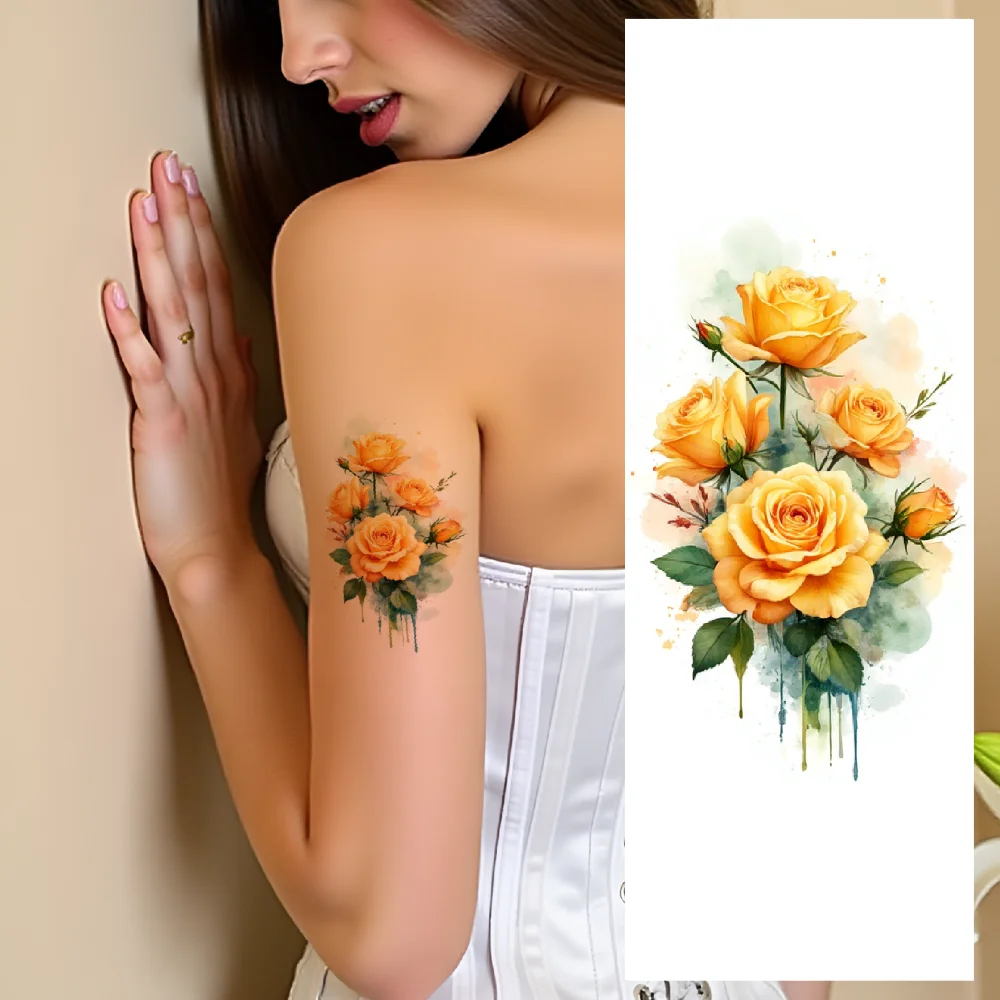 9pcs Temporary Tattoo  Temporary tattoo stickers Floral Design Watercolor Effect Pansy for shoulders children girls