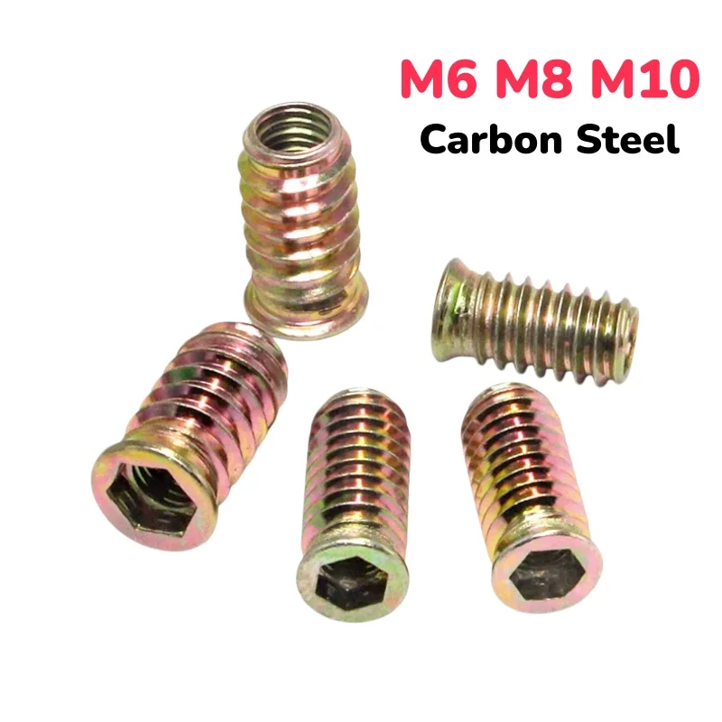 Carbon Steel Through/Blind Hole Hex Socket Drive Threaded Insert Nuts M6 M8 M10 Embedded E-Nut