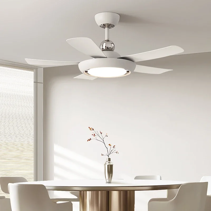 2025 new straight leaf silent fan chandelier integrated dining room Modern and simple full-spectrum eye-protecting fan light