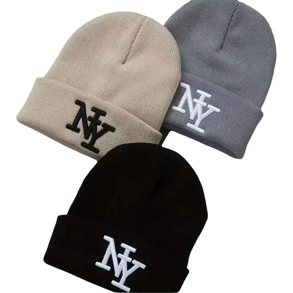 AliExpress NONE 3 pieces winter knitted hat with embroidered letters, woolen hat for autumn warmth, suitable for both men and women, Mountaineer