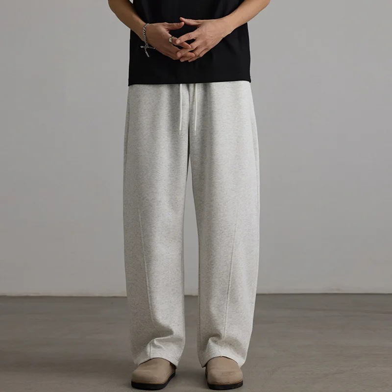 

American Fashion Men's Solid Color Simple Basic Casual Trendy Daily Loose Drawstring Straight Wide Leg Sports Sweatpants Male