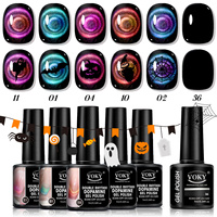 7-piece dual-color cat-eye nail polish set, including 6 types of UV nail polish + black base coat, for personalized nail decorat