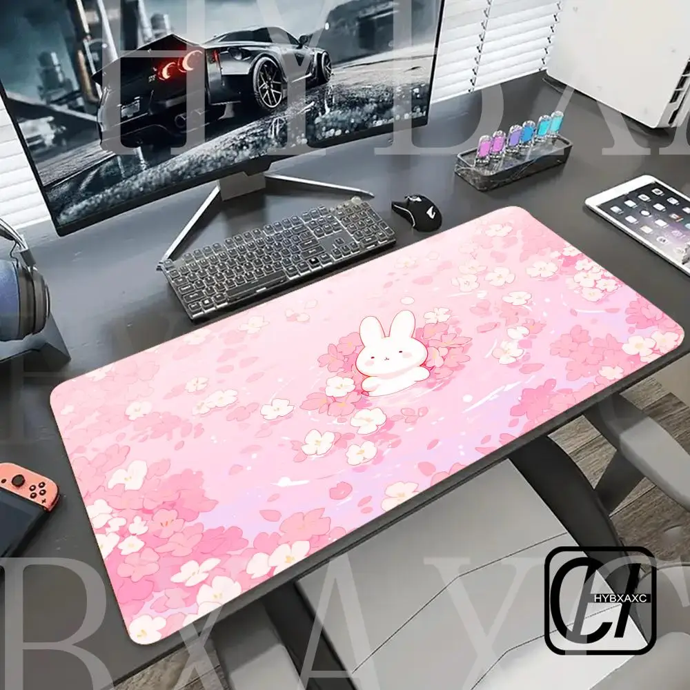 

Pink Flower Rabbit Large Mouse Pad Cute Rabbit Desk Mat XXL Anime Mousepad Office Desks Accessories HYBXAXC Keyboard Decort Mat