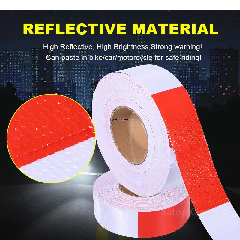 5cmx50m Reflector Warning Tape White Red Trailer Tractor Truck Reflective Sticker On Grab Excavator Glow In The Dark For Bicycle