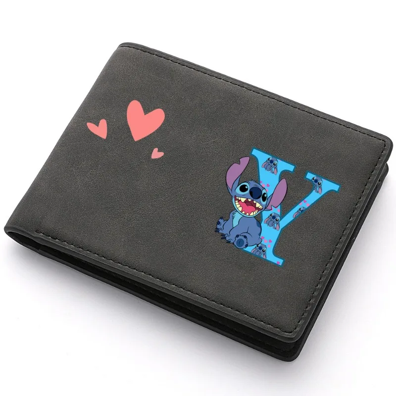 Disney Lilo &Stitch A-z Letters Men Short Style Wallet Causal Multi Card Wallet Card Holder Business Folding Wallet Men Purses