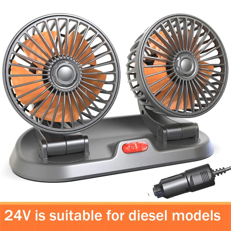 

A10Z-24V Car Fan Double Head Fan Portable Auto Cooling Fan Cooling Big Wind Electric Fan Car Folding