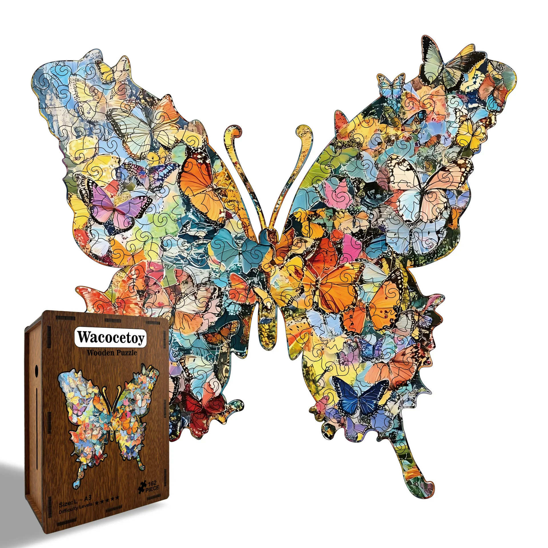 162 Pieces Wooden Butterfly Jigsaw Puzzle with Savings Box Decorative Puzzle for Adults Kids Family Game Wacocetoy Puzzle with B