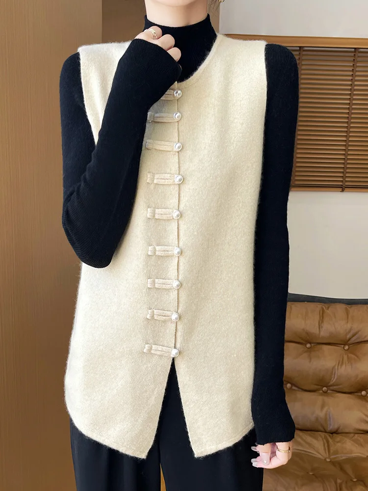 

Женский вязаный жилет из чистой шерсти, круглый вырез, без рукавов, кардиган-накидка, с подушечками для плеч, для тепла и согревания