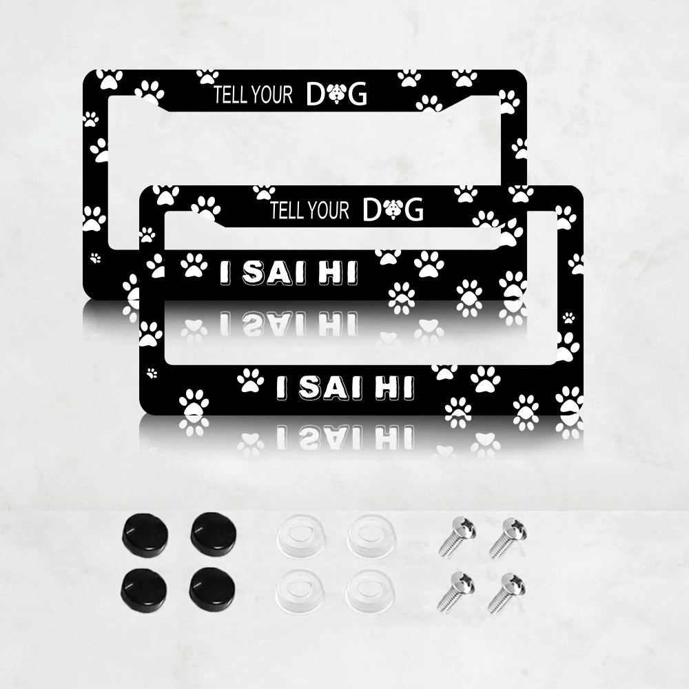 إطار لوحة ترخيص بفتحتين باللون الأسود والأبيض مع نمط طباعة مخالب، مادة ألومنيوم، مقاس 6 × 12 بوصة، يتضمن مجموعة براغي #2