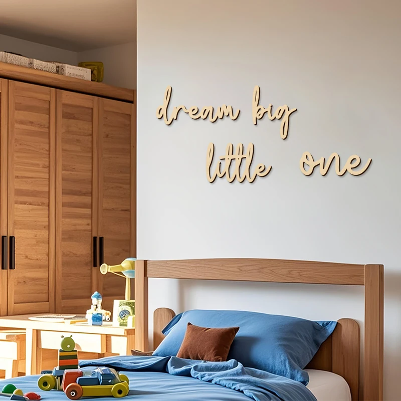 Dream Big Little One Wooden Wall Sign Wall Stickers Wood Phrase Display Wall Art for Boys and Girls' Room Wooden Decoration