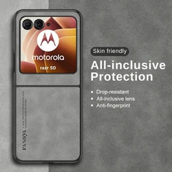 Leather Folding Case for Motorola Razr 50 Ultra Luxury Frosted Ultra-thin Shockproof Hard Phone Cover MotoRazr50Ultra Coque
