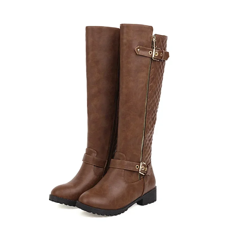 Antumn-Botas largas hasta la rodilla para mujer, botines modernos con cremallera lateral, empalme de rejilla, talla grande 22-27 Cm, invierno, 2024