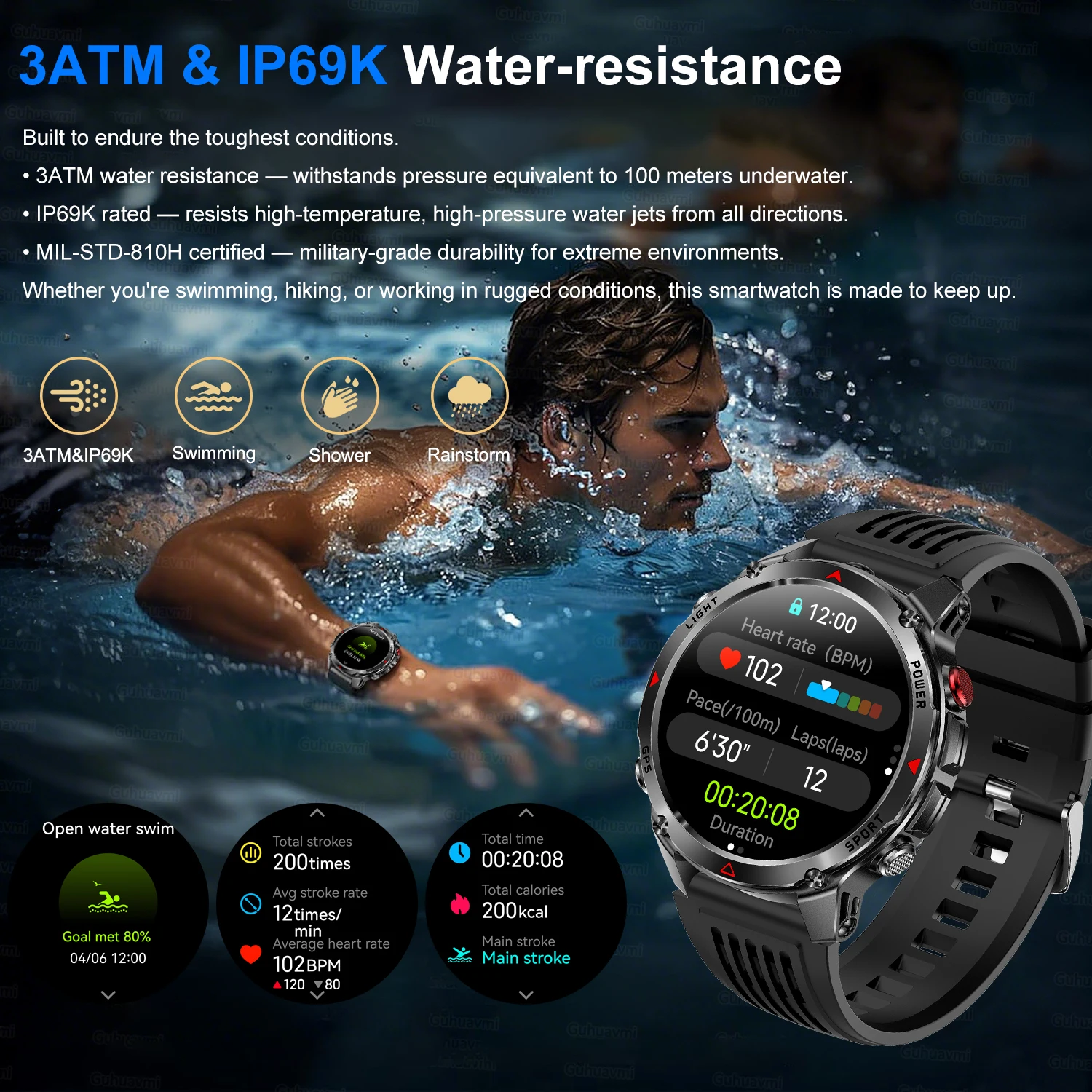 2026 New GPS Adventure Smart Watch 3ATM Waterproof built-in 6 Frequency Satellite Compass barometric Altimeter Sports Clock Men