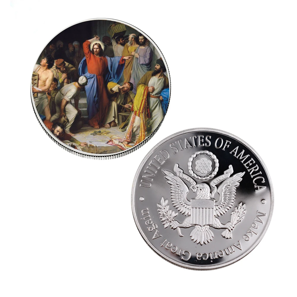 8 Designs Jesus Christ Life Story Commemorative Coin Silver Plated Christian Religious Challenge Coin Collection