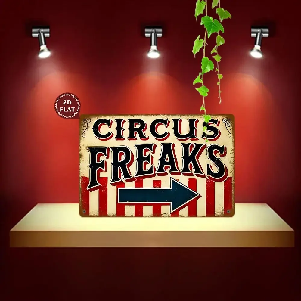 Vintage Circus Freaks Metal Wall Sign - Retro Iron Artwork with Distressed Red & White Stripes, Waterproof Dustproof Wall-Mount