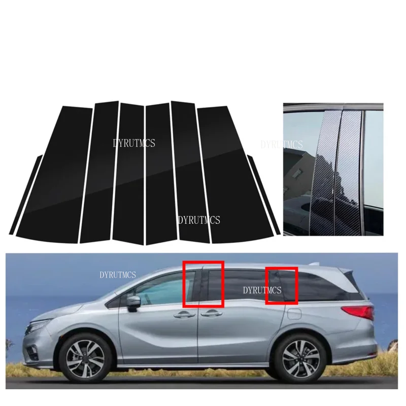 8PCS Gloss Black Pillar Posts Trim Window Sticker Cover Decor Fit For Honda Odyssey 2018 2019 2020 2021 2022  Silver Carbon