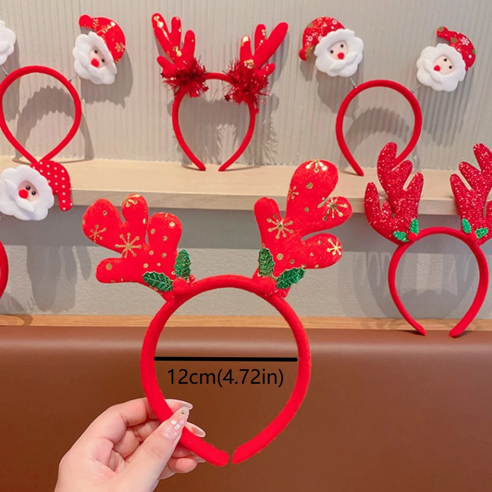 5PCS Elk Antler 2025 แถบคาดศีรษะ Snowman Santa หมวกคริสต์มาสผม Hoop Headwear Headdress ถ่ายภาพใหม่ปี Hairband