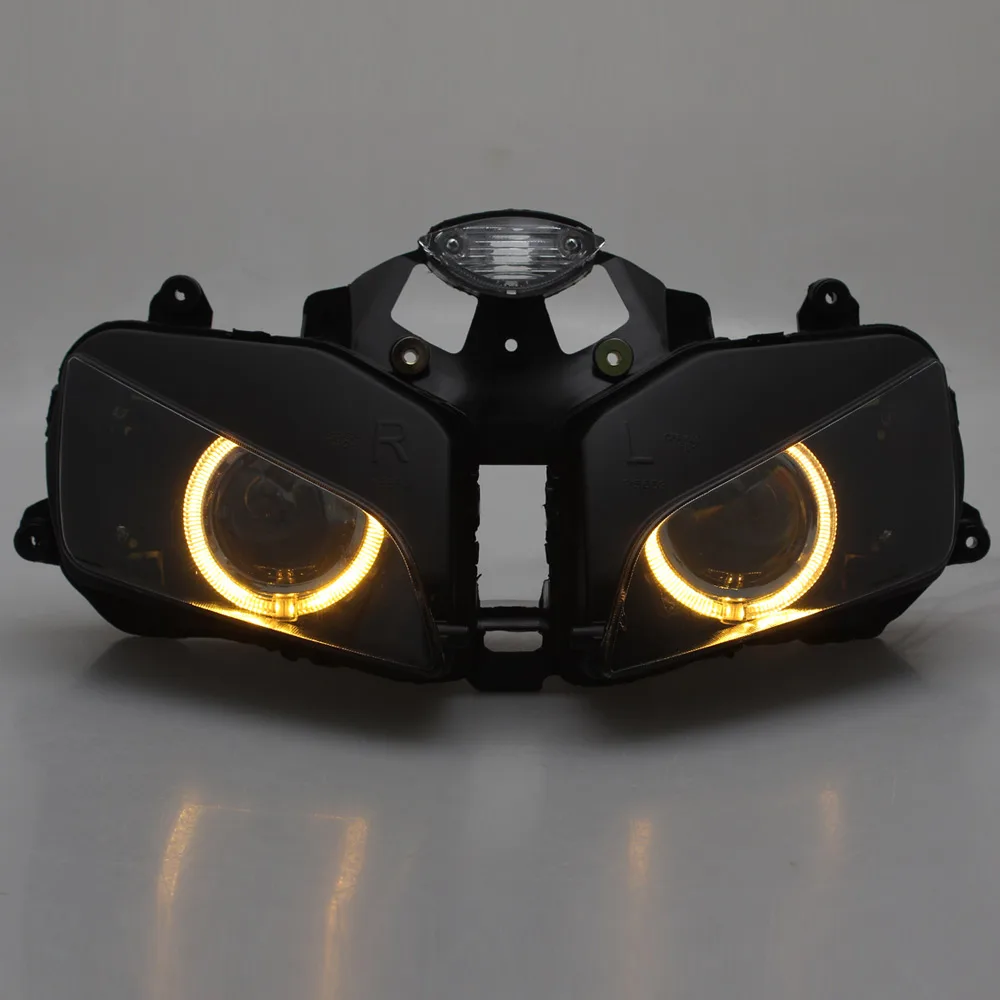 Motorcycle Custom Angel Eye LED Headlight HID Projector Headlamp Assembly faros led moto Head Light For Honda CBR600RR 2003-2006