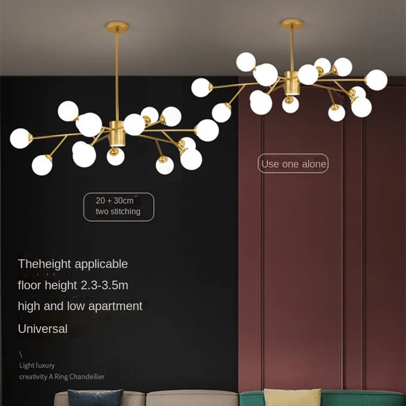 Imagem -02 - Nordic Ramo de Árvore Led Lustre Teto Bola Vidro Abajur Preto Ouro para o Quarto Sala Estar Luzes Pingente Lustres Luminária