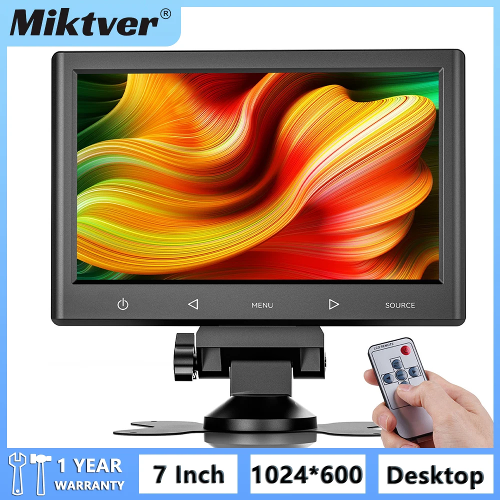 Miktver Portable 7 Inch Monitor 1024x600 Small IPS Screen Image Mirror Flip VGA/AV/HDMI Display with Remote Control and Speaker